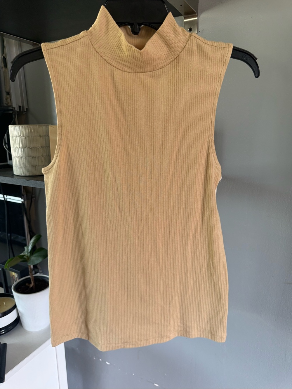 a.n.a Ribbed Sleeveless Mock Neck Tank in Light Tan